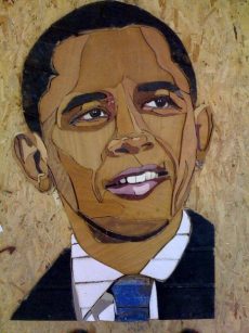 Portrait of Barack Obama made of wood by Diederick Kraaijeveld 